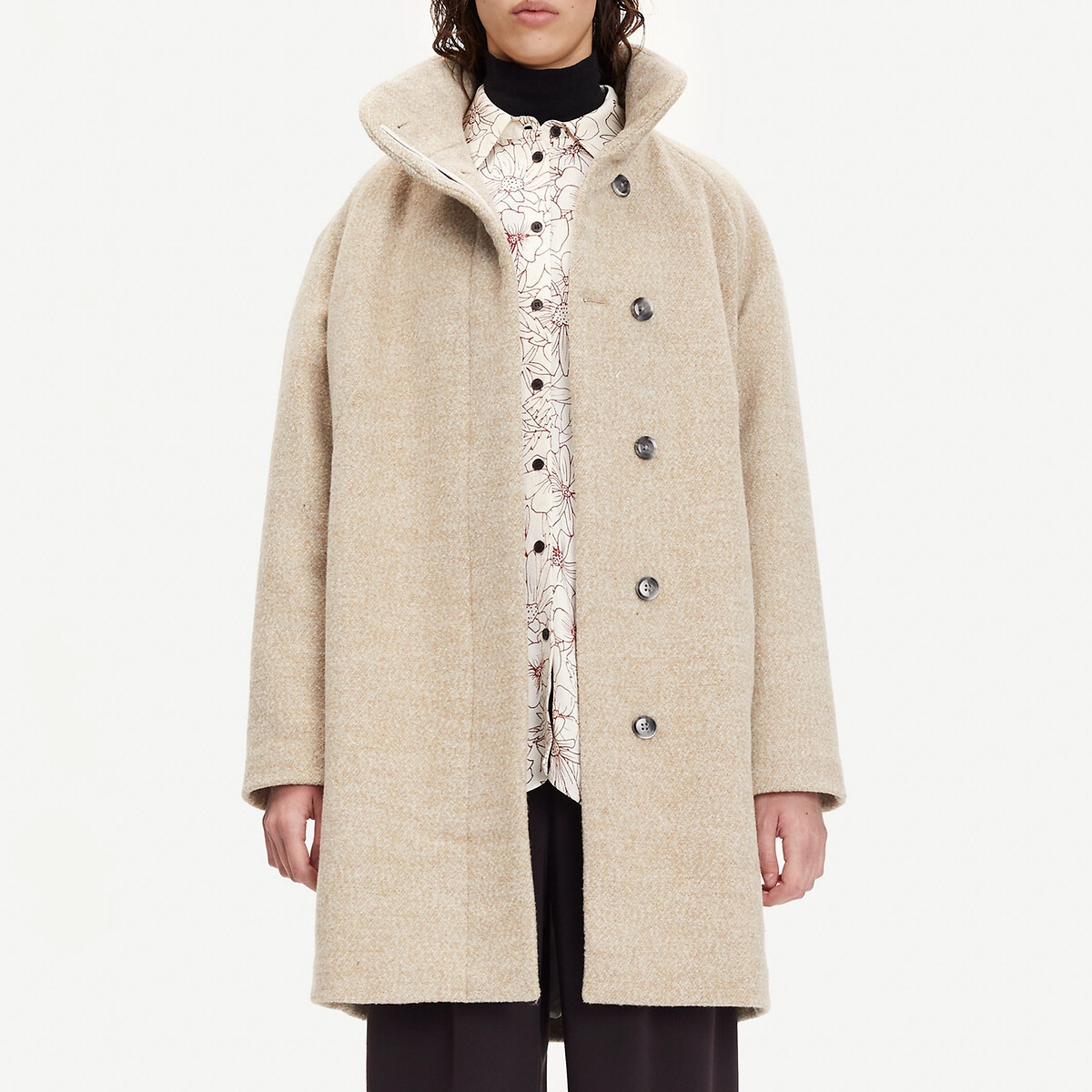 Beige funnel neck on sale coat