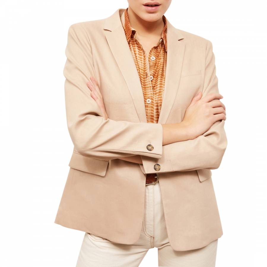 Gerard Darel Beige Fitted Linen Blend Blazer My Boutique