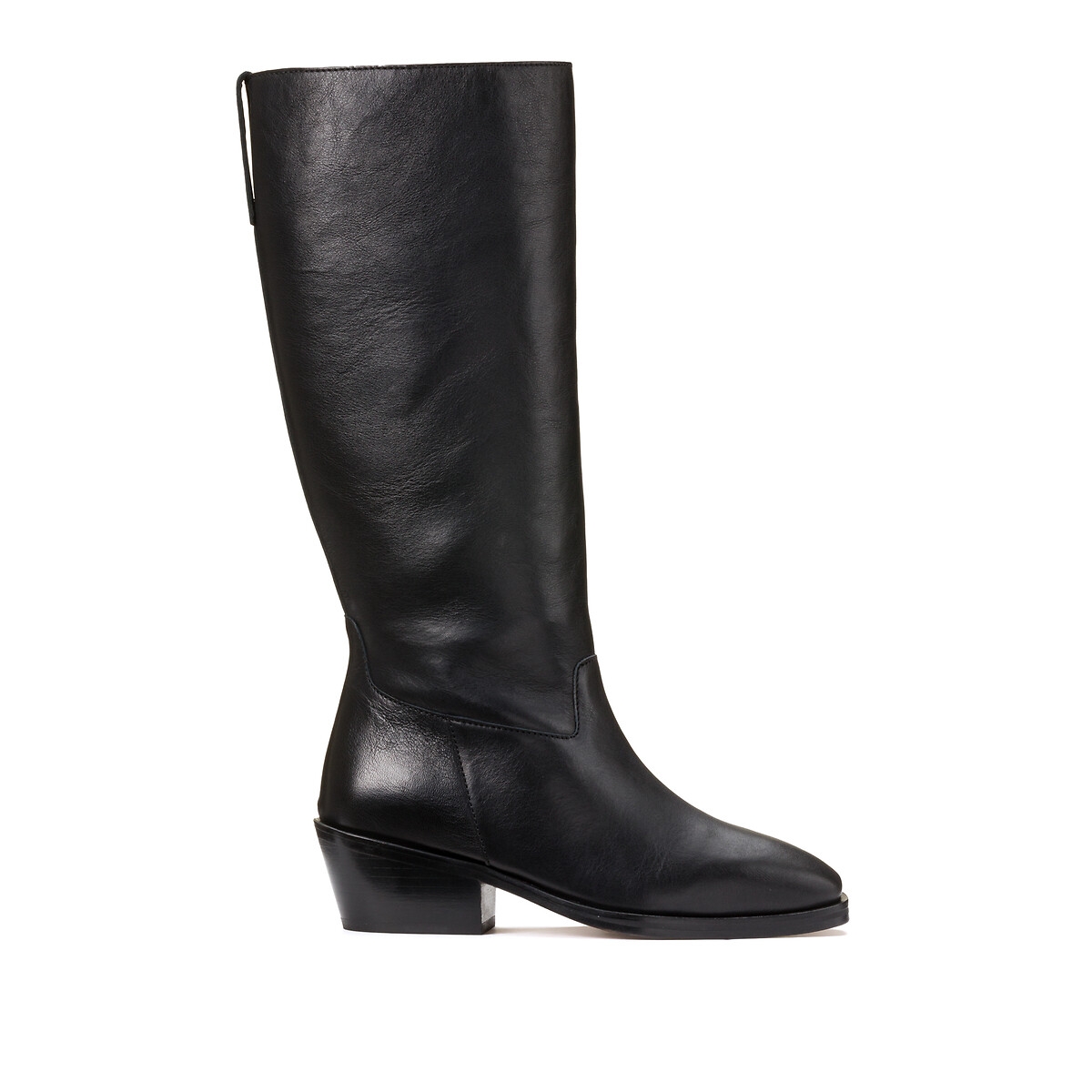 Bergam Knee-High Boots in Leather with Block Heel - Black - My-Boutique ...