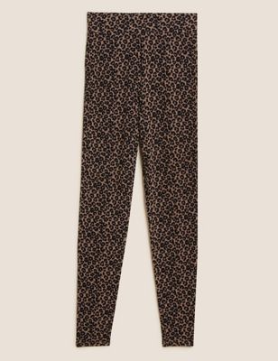 M S Womens StayNew Leopard Print Leggings 6REG Brown Mix Brown Mix