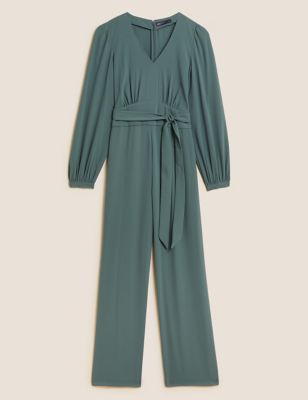 Belted Long Sleeve Wide Leg Jumpsuit, SOSANDAR