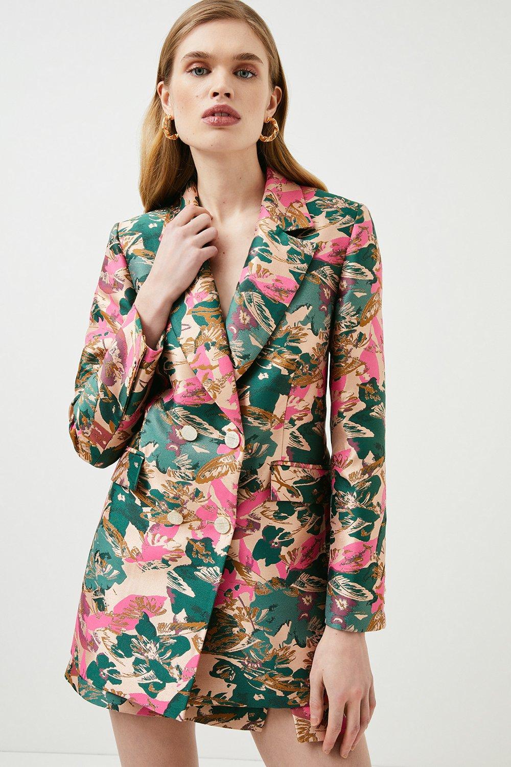 Floral Jacquard Tailored Double Breasted Jacket - floral - My-Boutique ...