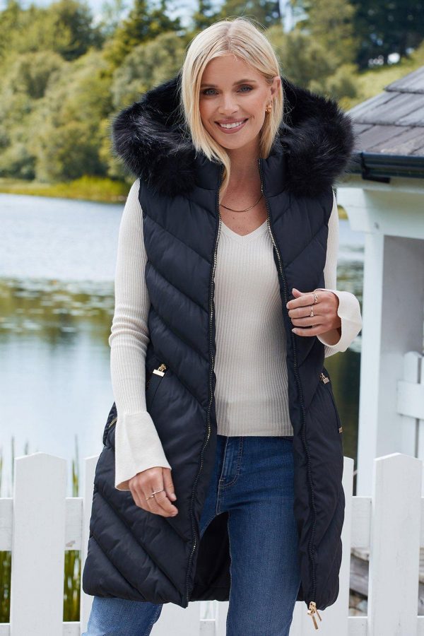 Faux fur hooded gilet uk best sale