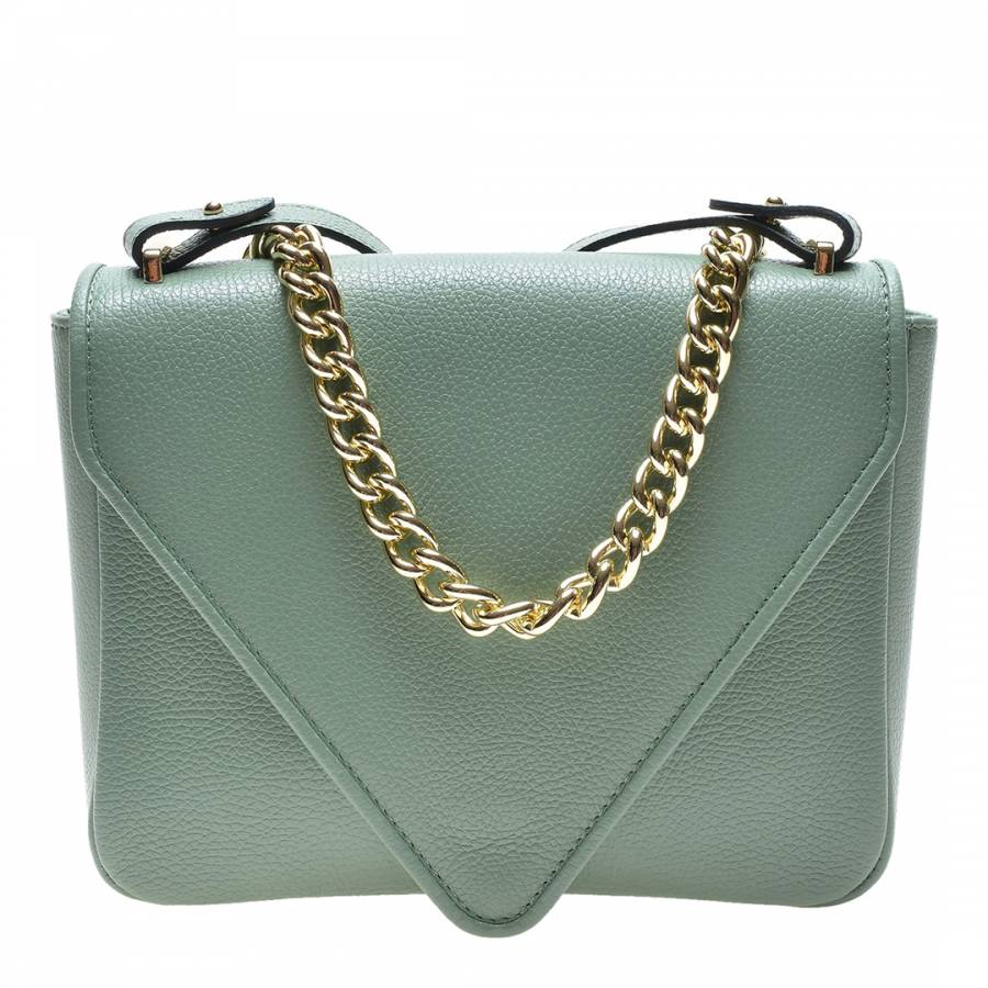 Mangotti Bags - Sage Green Leather Chain Detail Shoulder Bag - My ...