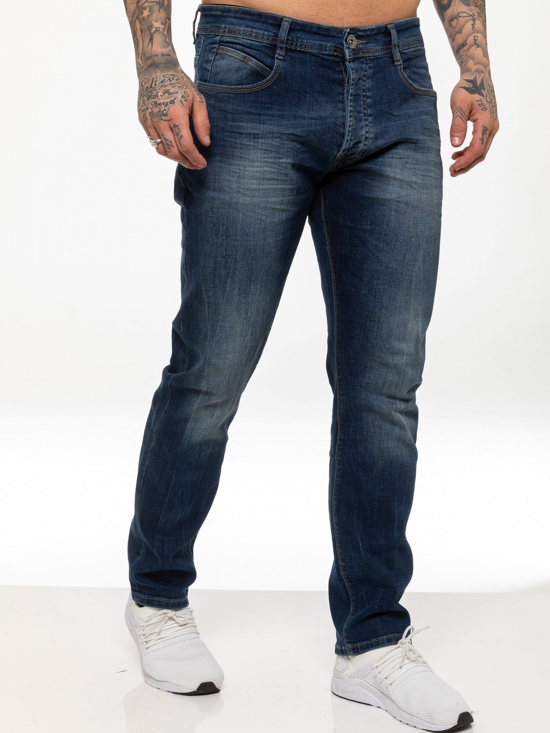 ETO | Mens Designer Tapered Fit Stretch Denim Jeans - Mid Stonewash ...