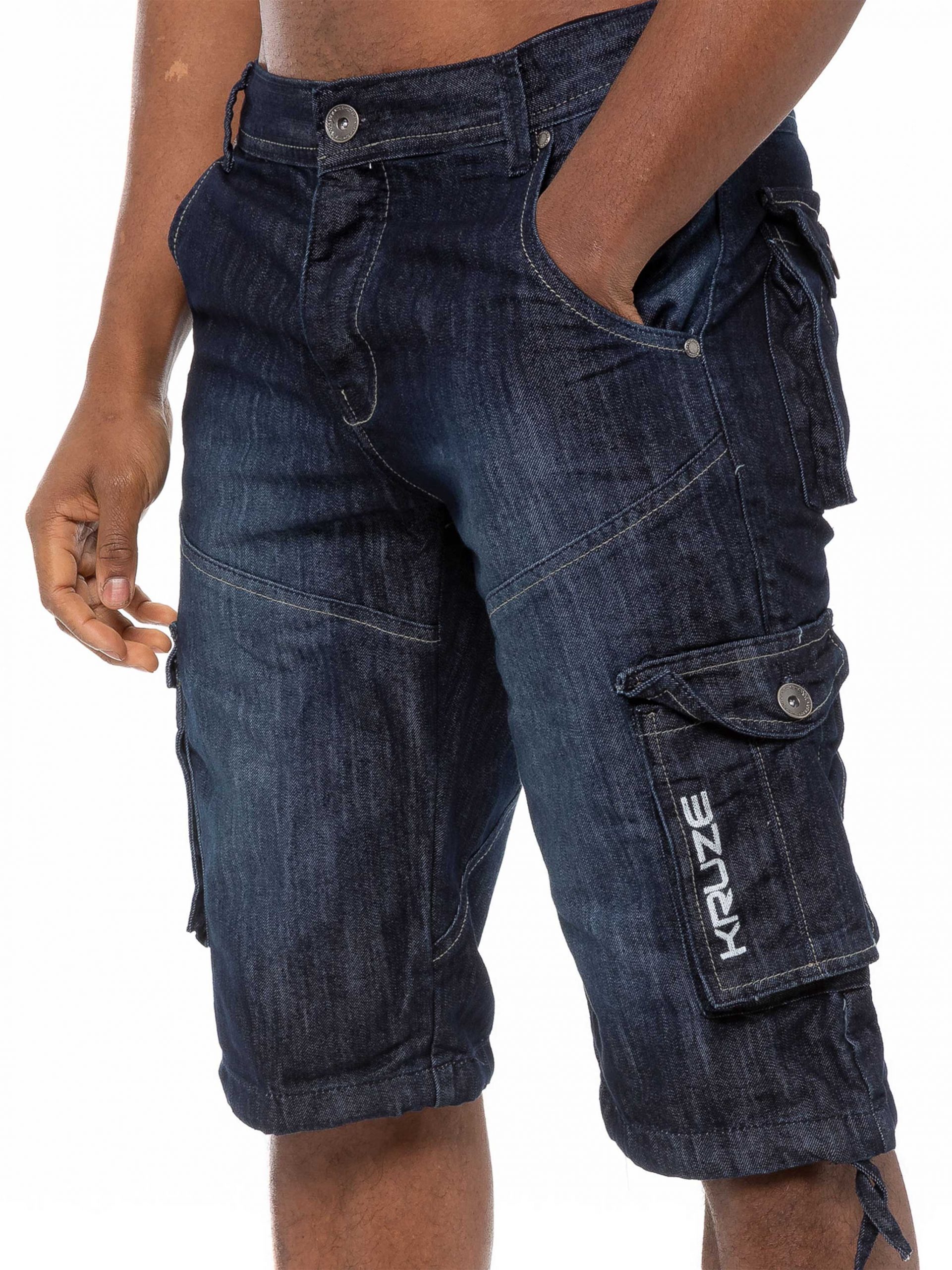 Kruze | Mens Cargo Combat Shorts Heavy Duty Denim Shorts - Dark ...