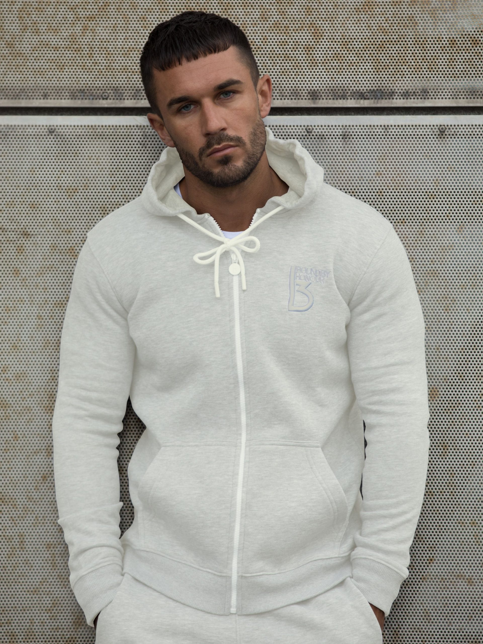 Scale Zipped Tracksuit Hood | Bound By Honour - Oatmeal - My-Boutique.co.uk