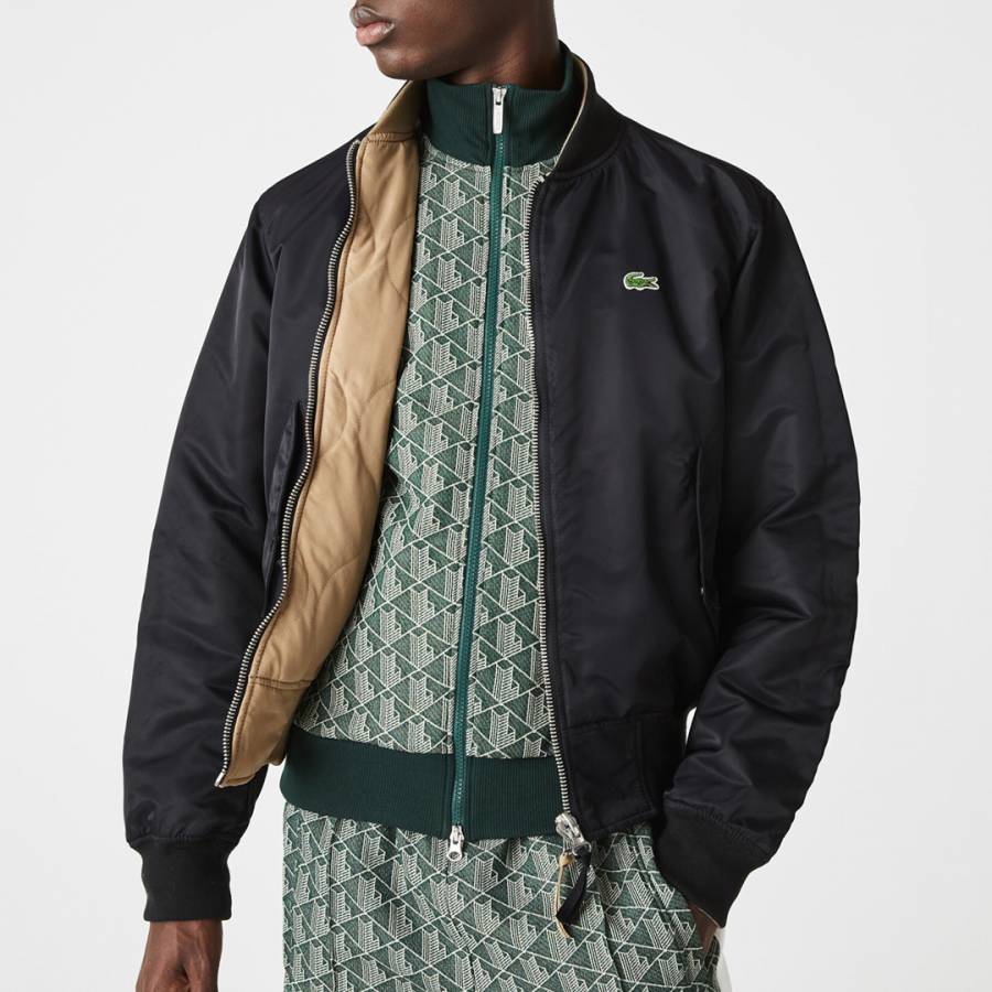 Lacoste Black Reversible Quilted Bomber Jacket