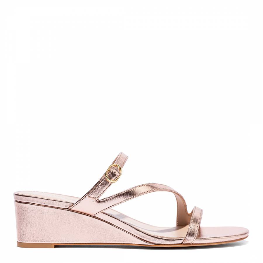 Stuart Weitzman Rose Gold Align II Buckle Wedge Mules