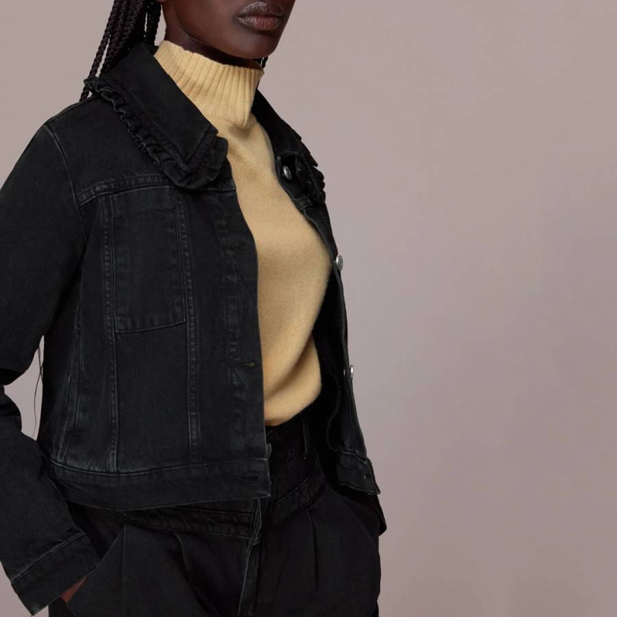 Black frill leather jacket best sale