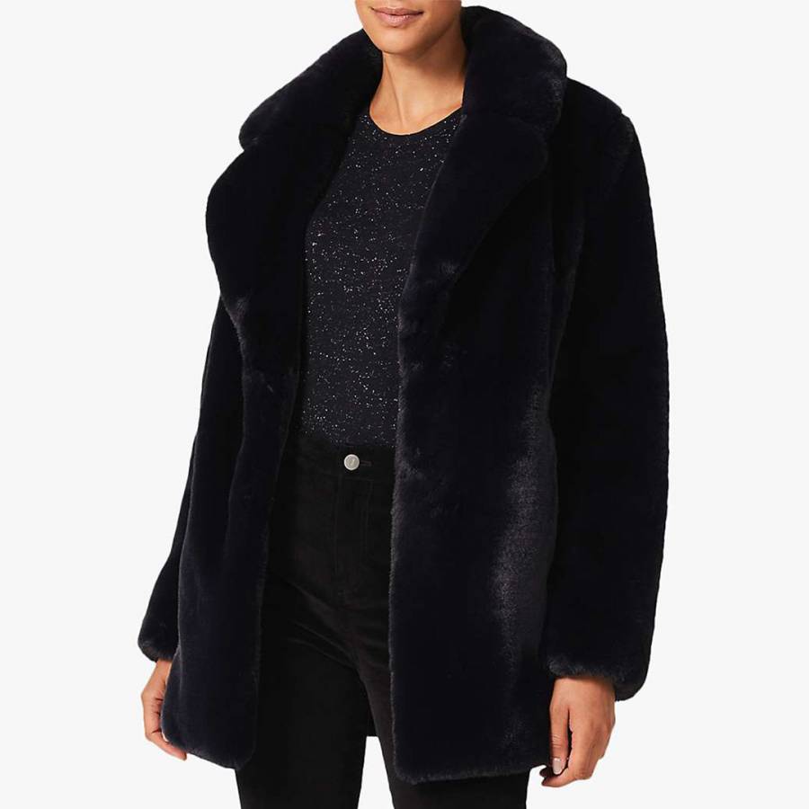 Hobbs London Navy Briony Faux Fur Coat