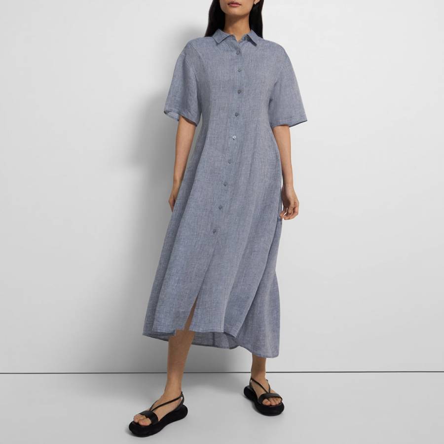 Theory Blue Elastic Back Midi Dress