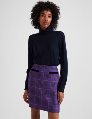 Hobbs Womens Pure Wool Checked Mini A Line Skirt 16 Purple Mix Purple Mix My Boutique