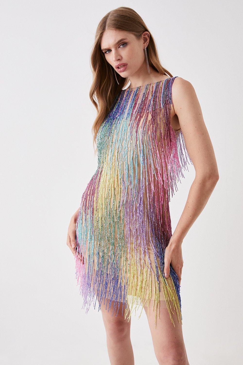 Embellished fringe mini dress hotsell